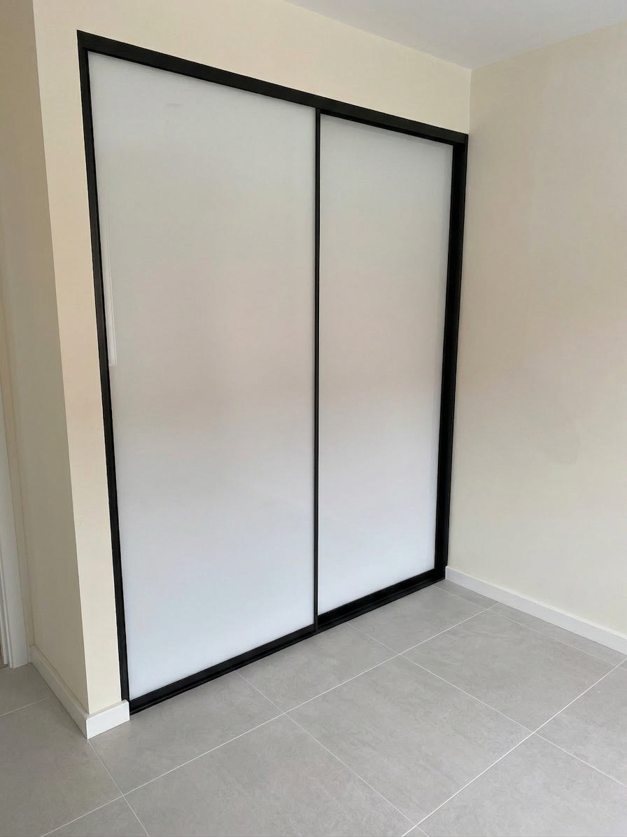 Super White Frosted Glass with Black Frames and Tracks