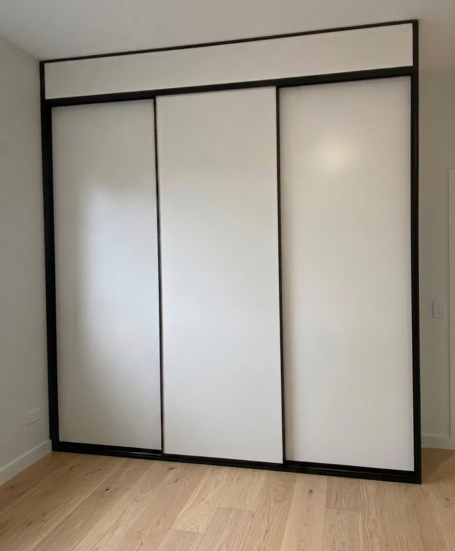 White MDF Panel Infills with Black Frames and Tracks